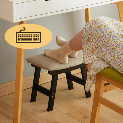 Foot Stool Ottoman Foot Rest Under Desk,Small Stool for Living Room, Bedroom and Kitchen (Brown Legs - Beige Stool Surface)