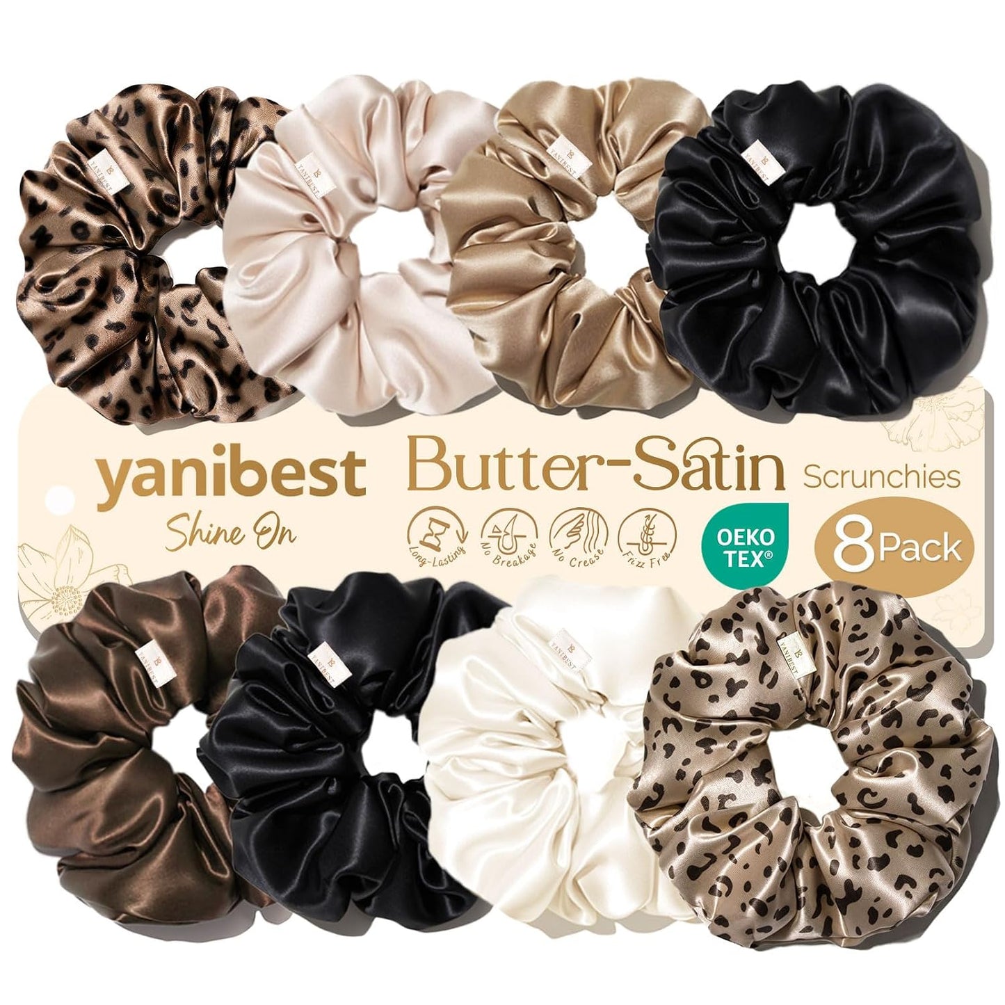 Yanibest 8 Pcs Satin Scrunchies - Silk Scrunchies Ponytail Holders, Soft Satin Hair Ties No Damage, Hair Accessories for Women