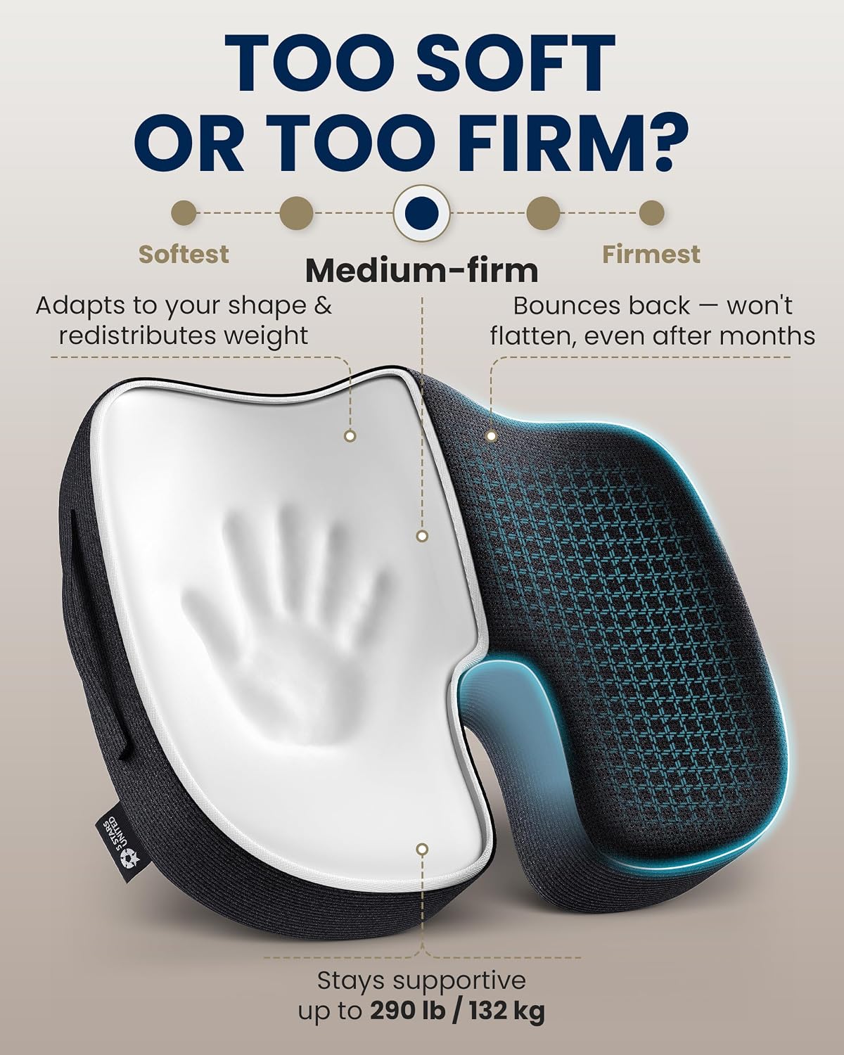 5 STARS UNITED Seat Cushion - Memory Foam Chair Cushion for Tailbone Pain Relief - Ergonomic Support for Coccyx, Sciatica & Butt - Office, Desk & Gaming Chair, Car Seat, Wheelchair, Black Suede
