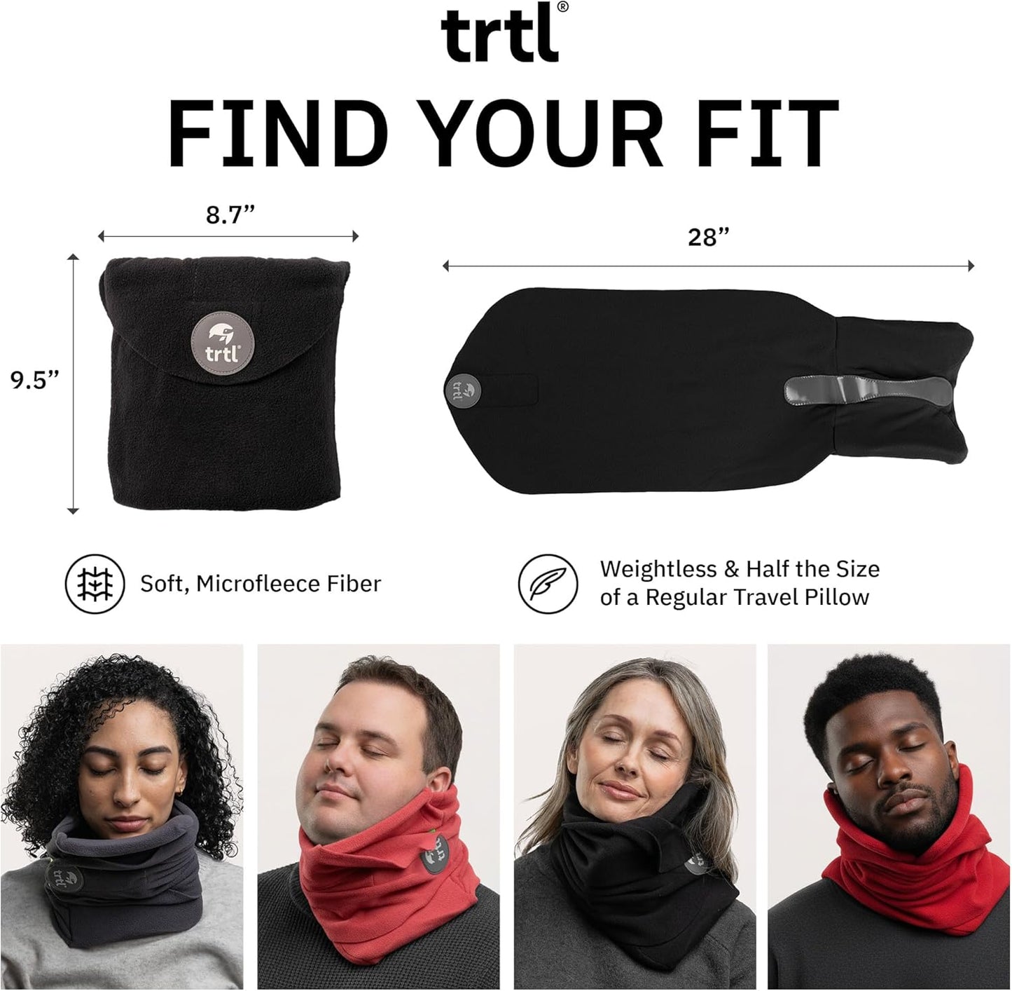 Trtl Pillow - Scientifically Proven Neck Support Travel Pillow for Airplanes - Lightweight and Machine Washable - Ergonomic Design for Traveling on Cars and Trains - Black