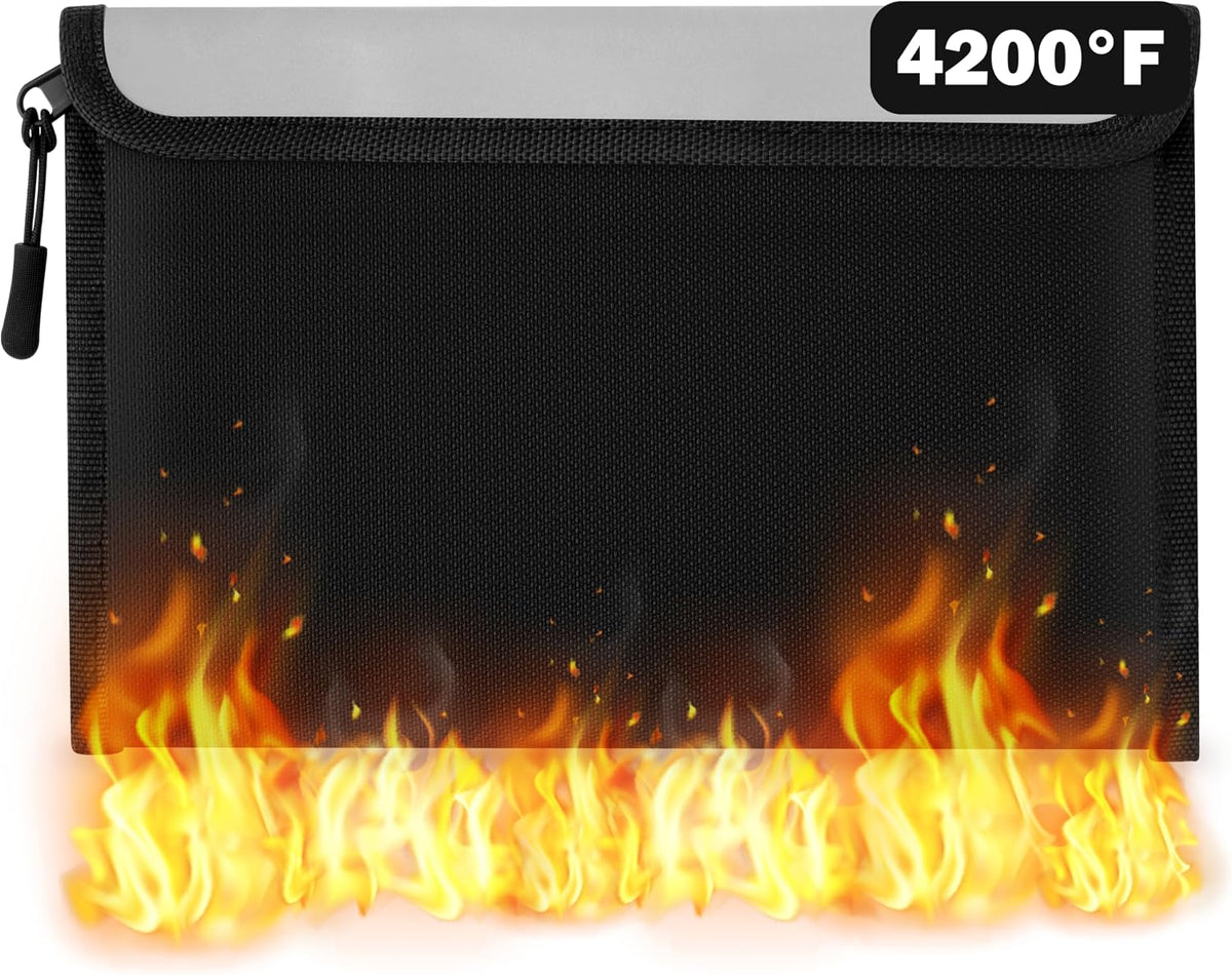 Fireproof Waterproof Document Bag - 5200°F Water Resistant Fire Proof Money Bag, 3 Layers of Heat Insulated Storage with Zipper, 7.9"x5" Portable Files Safe Pouch for Cash Passport (Black)