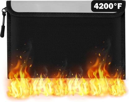 Fireproof Waterproof Document Bag - 5200°F Water Resistant Fire Proof Money Bag, 3 Layers of Heat Insulated Storage with Zipper, 7.9"x5" Portable Files Safe Pouch for Cash Passport (Black)