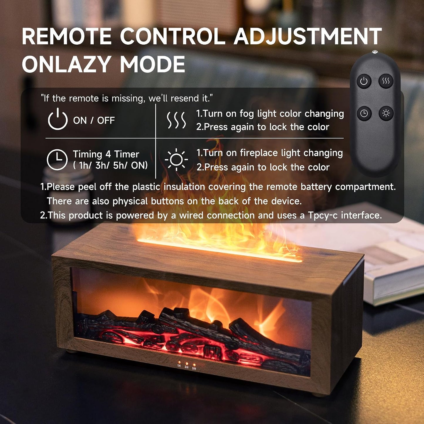 TMEHM Fireplace Flame Air Diffuser Humidifier,7 Colors Aromatherapy Essential Oil Diffuser,Ultrasonic Aroma Humidifier with Timer for Home,Bedroom,Office,Yoga (Black)