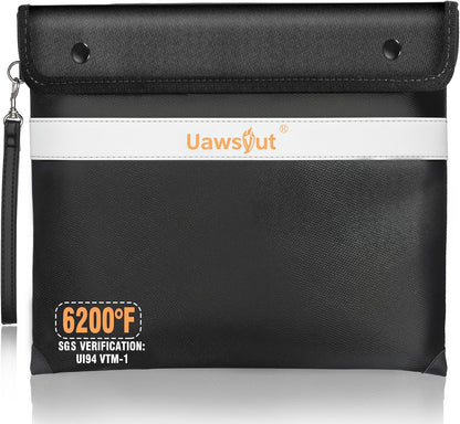 Fireproof Document Bag - 6200°F Important Document Bags with Zipper, Water Resistant Fire Proof Money Bags for Cash, Cell Phone, Tablet, Credit Card,Passport and Valuables (14.2"x11.2", Black)