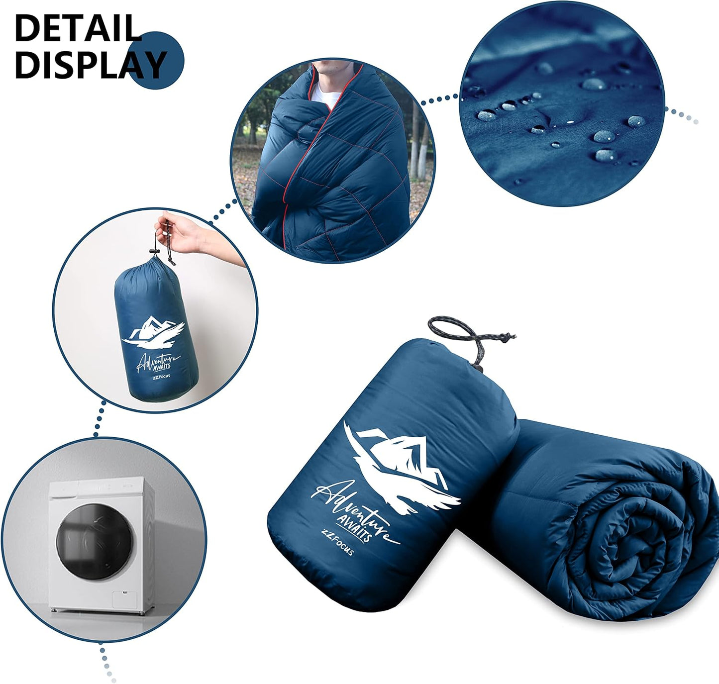 Mini Camping Blanket,Lightweight Puffy Blanket Packable Throw Blanket Waterproof Windproof for Outdoors, Travel, Beach, Airplane, Hiking