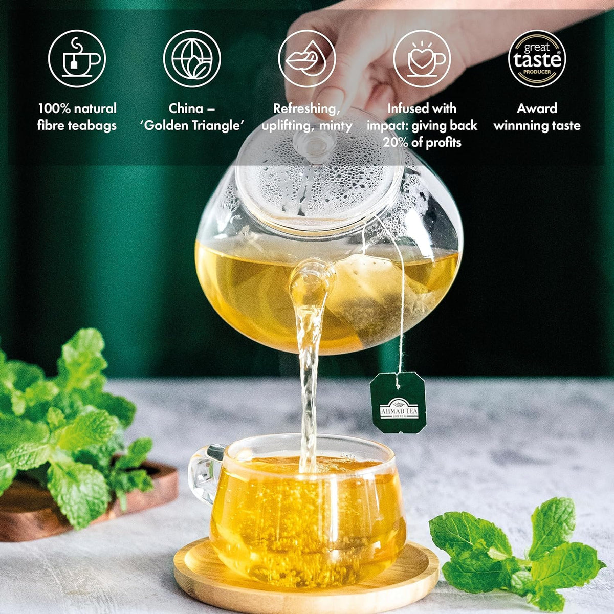 Ahmad Tea Mint Green Tea Teabags, 100 ct - Caffeinated and Sugar-Free