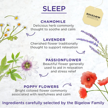 Bigelow Tea Benefits Sleep Chamomile Lavender Herbal Tea, 18 Count