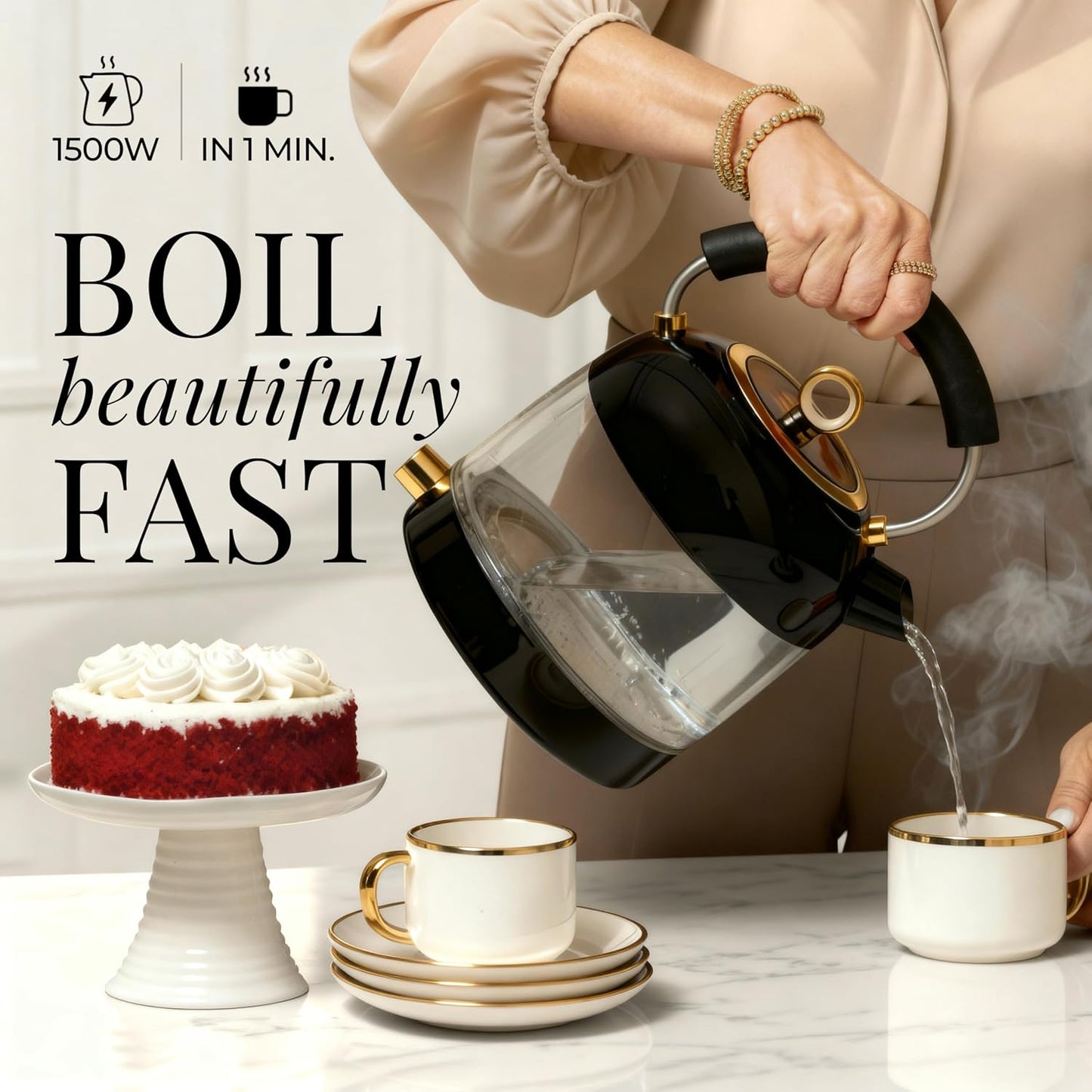 Styled Settings Stainless Steel Electric Kettle with Temperature Control