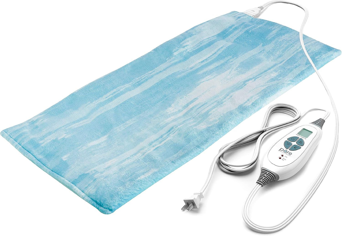 Pure Enrichment PureRelief Express Designer Series Electric Heating Pad - 12” x 15” Fast-Heating with 4 Heat Settings, Machine-Washable Fabric, & 2-Hour Auto Safety Shut-Off - Cerulean Diamond