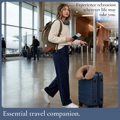 Brookstone Travel Neck Pillow - Lightweight U-Shaped Memory Foam Travel Pillow for Airplane, Car Travels & Sleeping, Blue