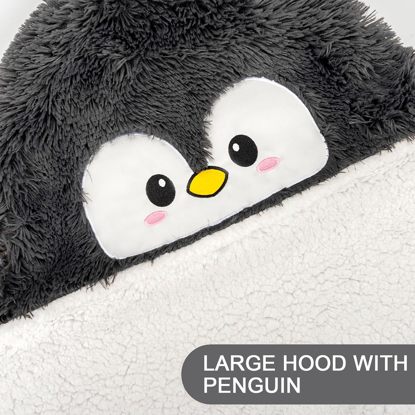 Penguin Wearable Hooded Blanket for Adults – Super Soft Warm Cozy Plush Flannel Fleece & Sherpa Hoodie Throw Cloak Wrap - Penguin Gifts for Women Adults Girls and Kids