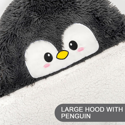 Penguin Wearable Hooded Blanket for Adults – Super Soft Warm Cozy Plush Flannel Fleece & Sherpa Hoodie Throw Cloak Wrap - Penguin Gifts for Women Adults Girls and Kids
