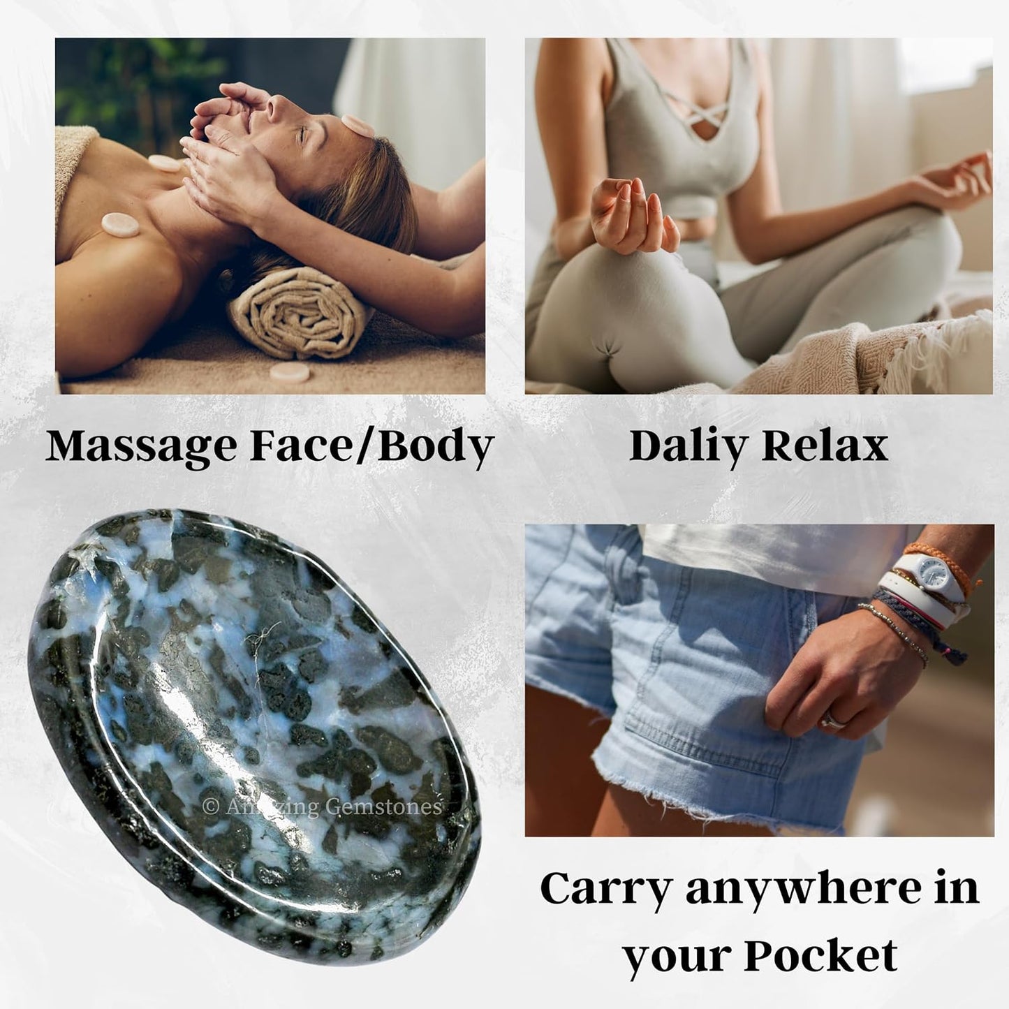 Amazing Gemstone Labradorite Thumb Worry Stone, Anxiety Stone, Healing Crystals - Piedra Crystal Fidget for Gift, Meditation, Calming, Relaxation, Stress Relief - Colors A