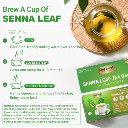 LeafLea Senna Tea Bags, Laxative Tea & Digestive Cleanse, 120 Ct, 3 Boxes