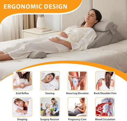 Ruqmuis 3PCS Wedge Pillow Set for After Surgery, Adjustable 9&12 Inch Bed Wedge Pillow for Sleeping, Incline Pillow Wedge for Headboard, Post Surgery, Acid Reflux, Neck&Back Support, White/Grey