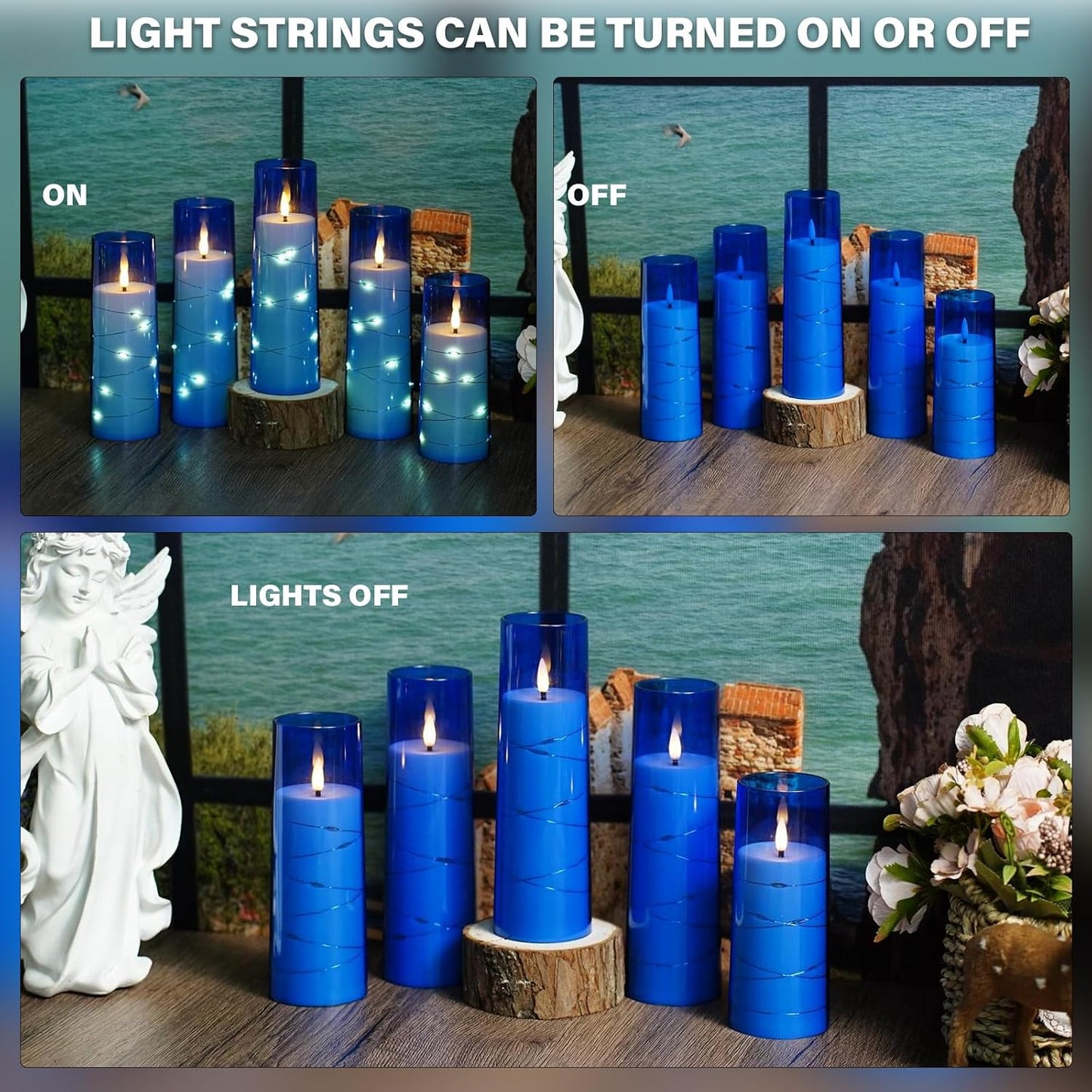 Nimiko Flickering Flameless LED Candles,Battery Operated Candles 24 Pcs with Embedded Star String,Acrylic LED Pillar Candles with Remote,Suitable for Home Decoration to Create an Atmosphere (White)