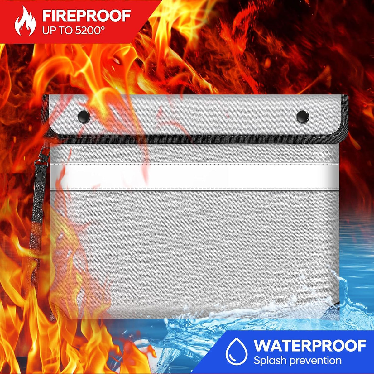 Fireproof Bag Dual Reflective Strips, Waterproof Zipper, 5200°F Heat