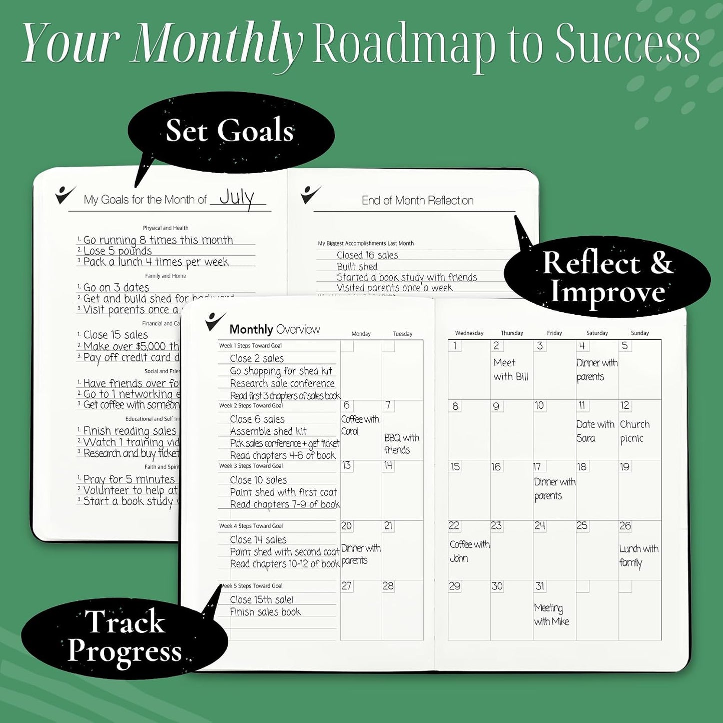 Goal Crazy Undated Planner – 90 Day Guided Journal & Productivity Organizer, A5 Daily & Weekly Planner with Goal Setting, Habit Tracker, To Do List, Academic & Work Calendar, Leather Hardcover - Black