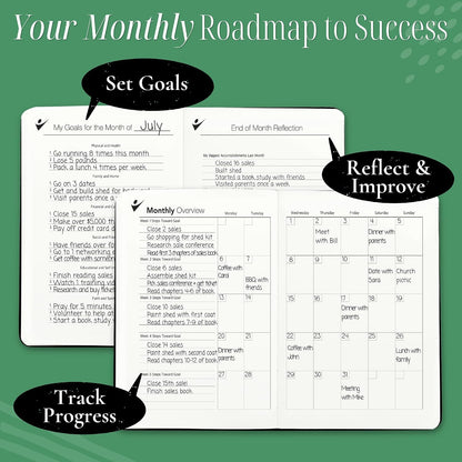 Goal Crazy Undated Planner – 90 Day Guided Journal & Productivity Organizer, A5 Daily & Weekly Planner with Goal Setting, Habit Tracker, To Do List, Academic & Work Calendar, Leather Hardcover - Black