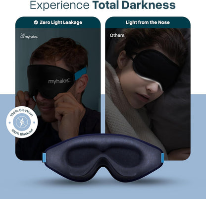 MyHalos® Sleep Mask – 3D Blackout Eye Mask for Women & Men, Side Sleepers, Zero Pressure Memory Foam Eyelash Friendly, Breathable,Award-Winning Sleep Aid for Travel (Black, 1 Count (Pack of 1)