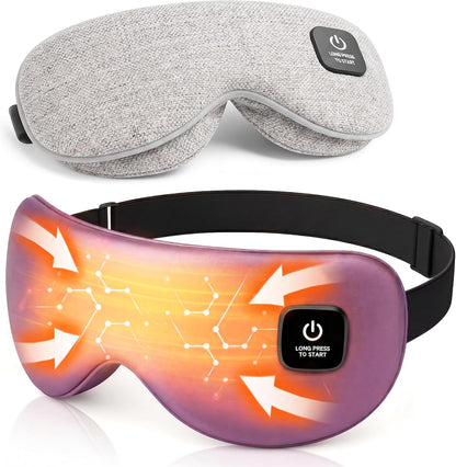 Cordless Heated Eye Mask for Dry Eyes Relief, Rechargeable Warm Eye Compress with 3 Temps, Washable Cover & Bonus Shell, Electric Eye Heating Pad for Sleep, Stye, Travel(Grey & Purple)