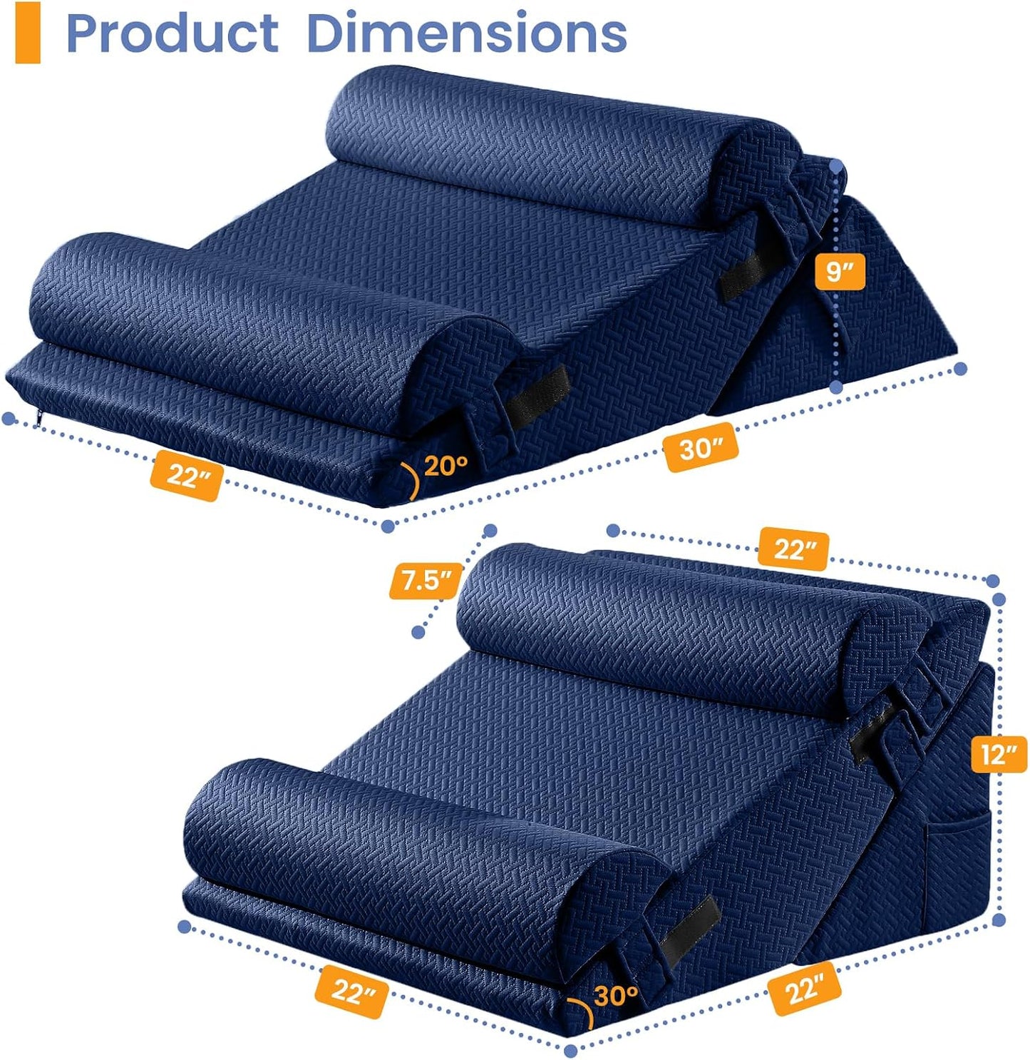 Sasttie Wedge Pillow Set for After Surgery, 2PCS Adjustable Bed Wedge Pillow Headboard with Memory Foam Neck Cushion – for Acid Reflux, Sleeping, Neck & Back Support, Dark Grey & White