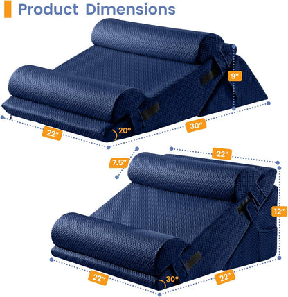 Sasttie Wedge Pillow Set for After Surgery, 2PCS Adjustable Bed Wedge Pillow Headboard with Memory Foam Neck Cushion – for Acid Reflux, Sleeping, Neck & Back Support, Dark Grey & White