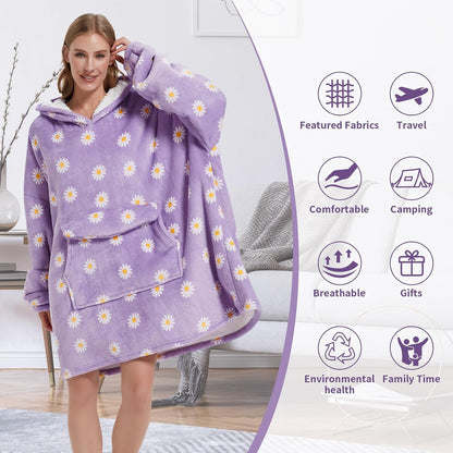 Fiosnow Sun and Moon Blanket Hoodies for Women and Men Adult Oversize Wearable Blanket Hoodies for Soft and Warm
