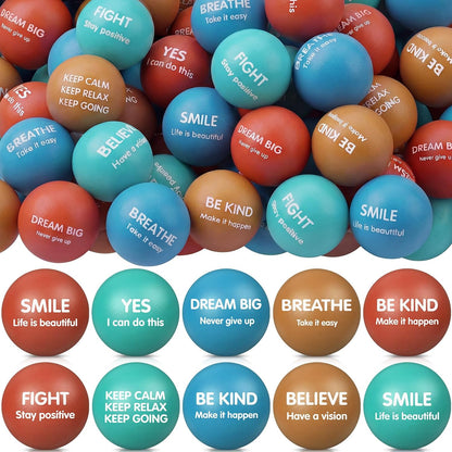 Liliful 100 Pcs Motivational Stress Balls Bulk Inspirational Squeeze Balls for Adults Anxiety Relief Fidget Toys Office Employee Gifts Classroom Rewards 2.2 Inch (Bright Colors)