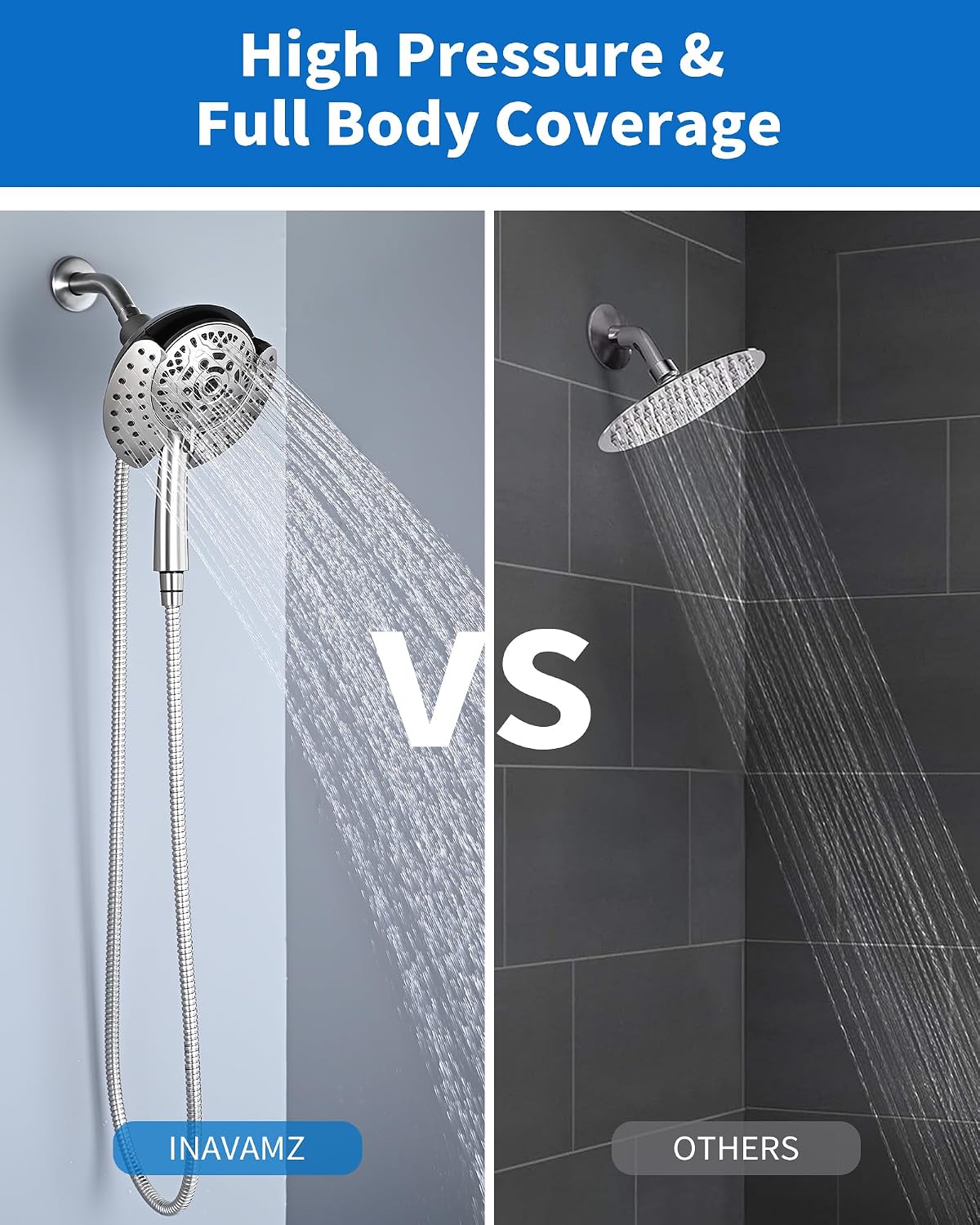 INAVAMZ Shower Head with Handheld High Pressure: Hand Held Shower Head & Rain Shower Head 2-IN-1 Shower Head with 59" Rotatable Stainless Steel Hose, Shower Trim Systems, Sliver 2.5 GPM 15391 Filter