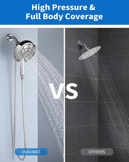 INAVAMZ Shower Head with Handheld High Pressure: Hand Held Shower Head & Rain Shower Head 2-IN-1 Shower Head with 59" Rotatable Stainless Steel Hose, Shower Trim Systems, Sliver 2.5 GPM 15391 Filter
