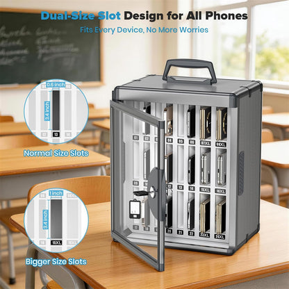 24 Slots Cell Phone Locker, Classroom Phone Storage Cabinet with Key, 【Wall Mounted】 【Aluminum Alloy】 Phone Lock Box, Mobile Phone Lockbox with Handle for School Office Exam(Silver)