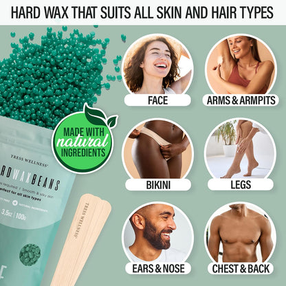 Tress Wellness Award Winning Waxing Kit for Sensitive Skin, Safe for Face & Skin, Easy to Use, At-Home Kit for Face, Bikini, Brazilian & Full Body - Digital Display, Black Purple Flower