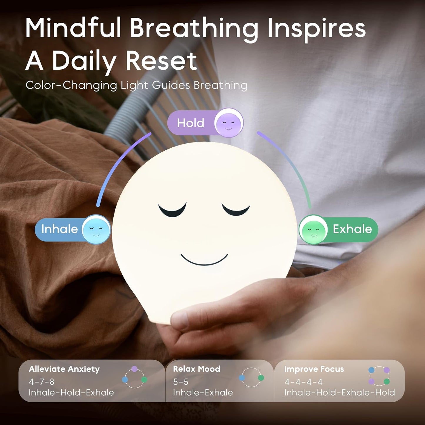 Breathing Pal 'Bonnie'- Mindfulness Breathing Light, Guided Visual Meditation Breathing Light, Anxiety Relief Items for Calm Down Corner/Meditation/Sleep for Adult&Kid