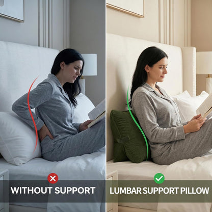 Pat. Pend. Corduroy Lumbar Support Back Pillow for Watching TV, Reading & Gaming, Ergonomic Triangle Support Cushion for Sofa, Armchair & Bed Sitting, Removable Washable Cover, Beige Gray