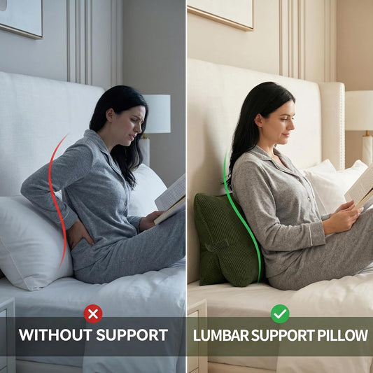 Pat. Pend. Corduroy Lumbar Support Back Pillow for Watching TV, Reading & Gaming, Ergonomic Triangle Support Cushion for Sofa, Armchair & Bed Sitting, Removable Washable Cover, Beige Gray