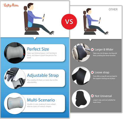 Lofty Aim Lumbar Support Pillow for Car, Car Seat Back Support for Driving | Memory Foam Car Lumbar Support for Driving Seat, Car Back Cushion, Adjustable Straps, Lower Back Pillow, Office Chairs, Black
