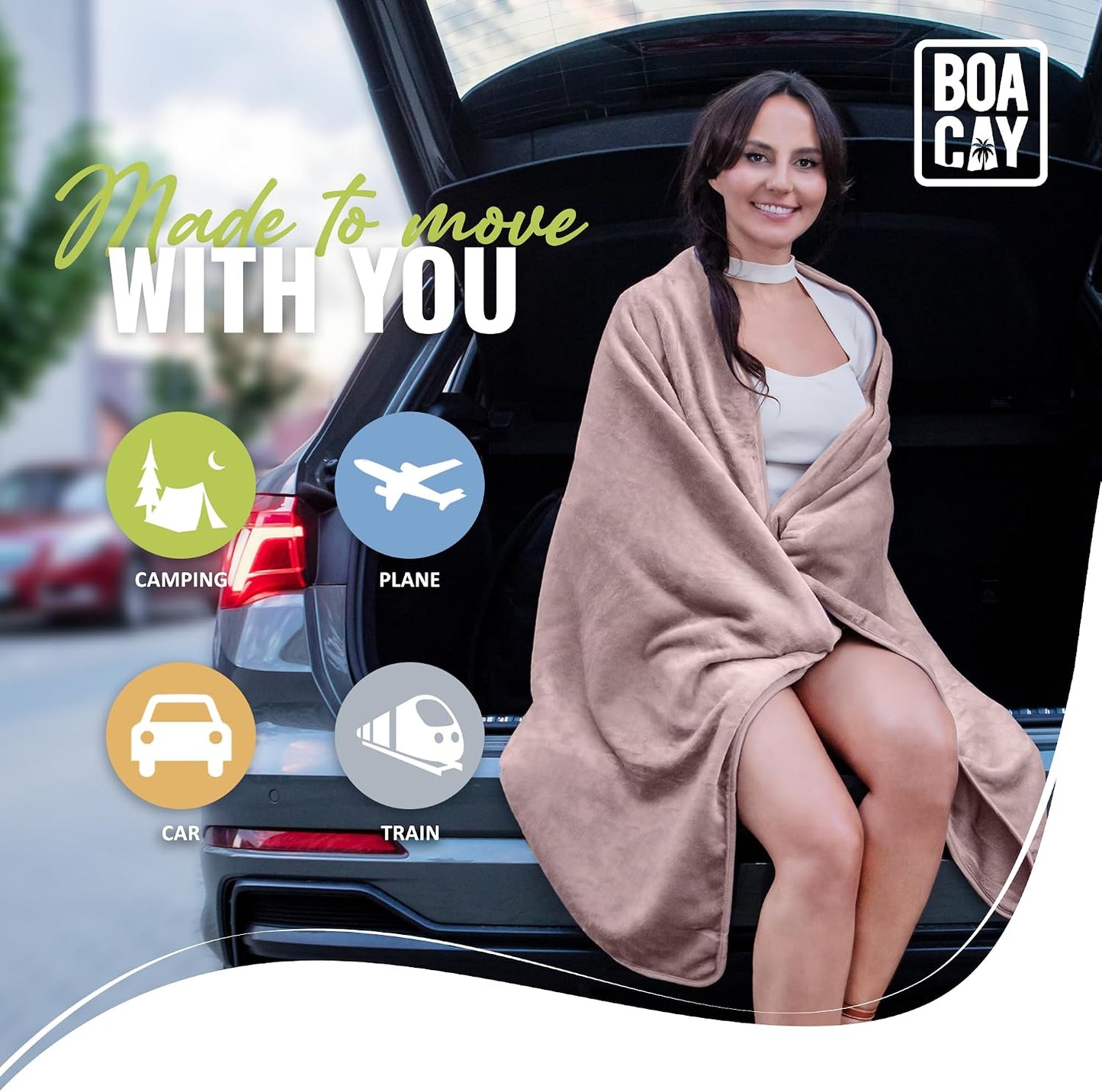 BOACAY Soft & Warm Travel Blanket for Airplane & Car - Long Flight Essential for Women, Men, Kids - Compact Pillow with Luggage Sleeve & Backpack Clip