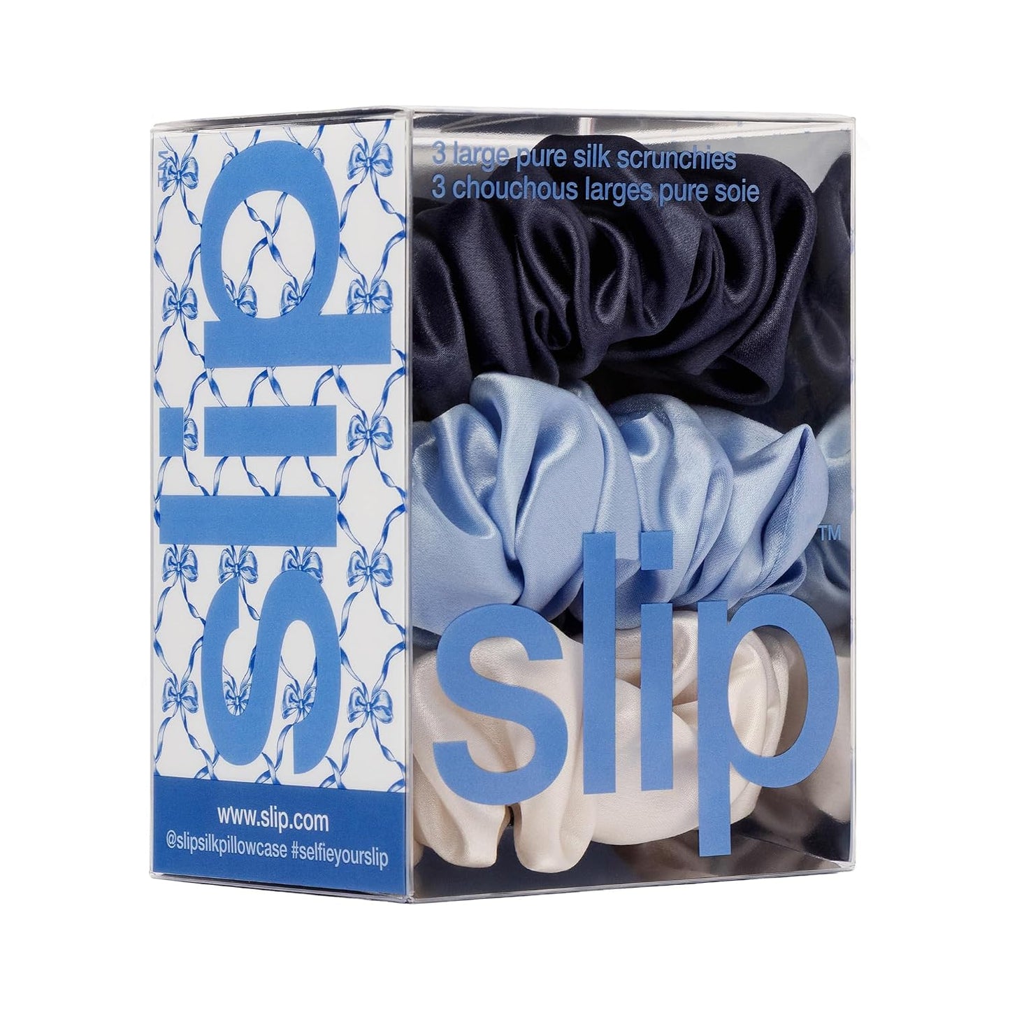slip Large Scrunchie Multi | Set of 3 Pure Silk Large Scrunchies | Includes 1 Pink, 1 Caramel, 1 Black | 100% Mulberry Silk, Anti-Crease, Gentle on Hair, Reduces Breakage | Stylish & Durable