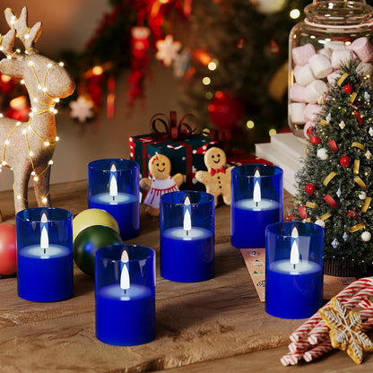 VIODAIM 12Pack Flickering Flameless LED Candles with Timer, Battery Powered - Small Pillar & Votive, Clear (2"X3")