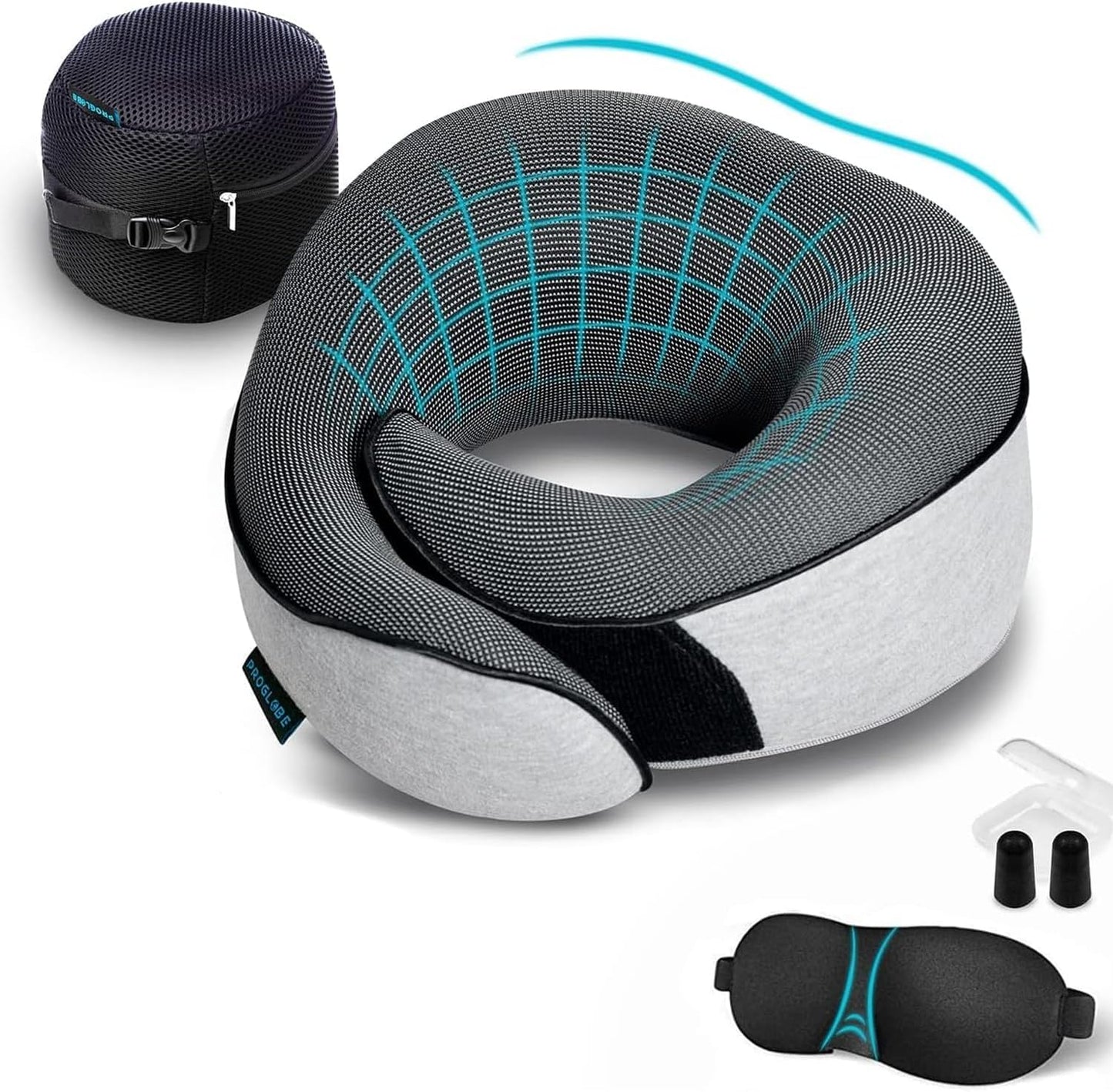 Proglobe Travel Neck Pillow for Airplanes, Long Haul Flight Kit, Grey