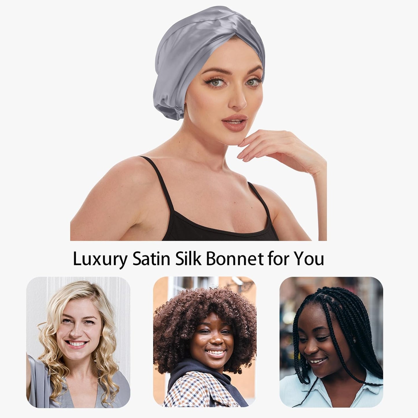 Adjustable Silk Satin Bonnet for Sleeping Hair Wrap, Double Layer Sleep Cap, Night Turban for Large Long Curly Braid Women Men Hair - Matcha Green