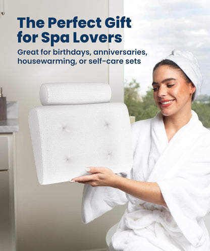 Everlasting Comfort Luxury Bath Pillows for Tub with Head and Neck Support - Non-Slip Bathtub Pillow with Suction Cups, Quick-Drying Mesh & Drying Hook - Jacuzzi & Spa Accessories for Women - Gray