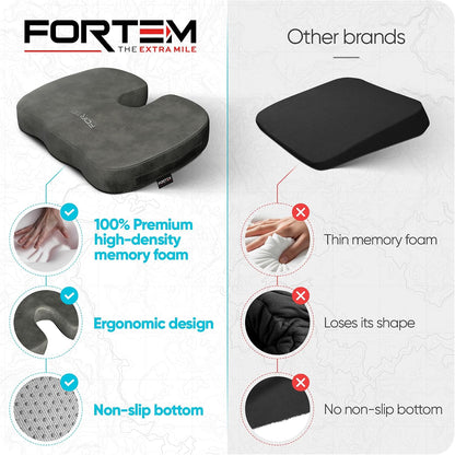 FORTEM Seat Cushion, Office Chair Cushion, Memory Foam Car Seat Cushions, Sciatica Coccyx Tailbone Pain Relief, Chair Cushions for Back Support, Sitting Pad for Gaming, Washable Cover, Non Slip