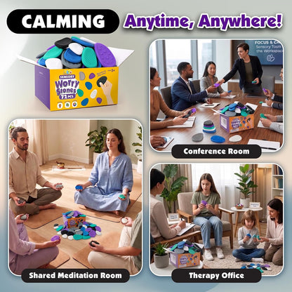 Fidget Toys Bulk for Adults: 72 Pack Sensory Worry Stones - Hard Textured Calming Stones for Stress Relief - Bulk Classroom Prizes Autism ADHD Tools - Quiet Sensory Fidget Gifts for Adults Teens