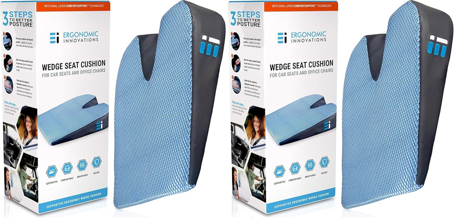 Premium Wedge Car Seat Cushion for Driving - Sciatica Seat Cushion for Car, Office, Home, Back Pain, Hip Support, Sciatica Pain Relief - Ergonomic Non-Slip Memory Foam Driving Pillow 17.5 x 15 x 3.5