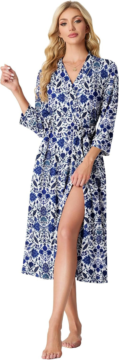 PrinStory Robes for Women 3/4 Sleeve Long Bath Robe XS-4XL