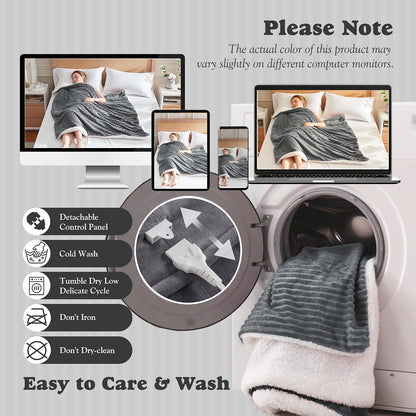 Heated Throw Blanket - Fast Heating 3D Jacquard Electric Heated Blanket, Cozy Heating Blanket with 6 Heating Settings & 4 Hours Auto-Off, Machine Washable, 50"x60", London Grey
