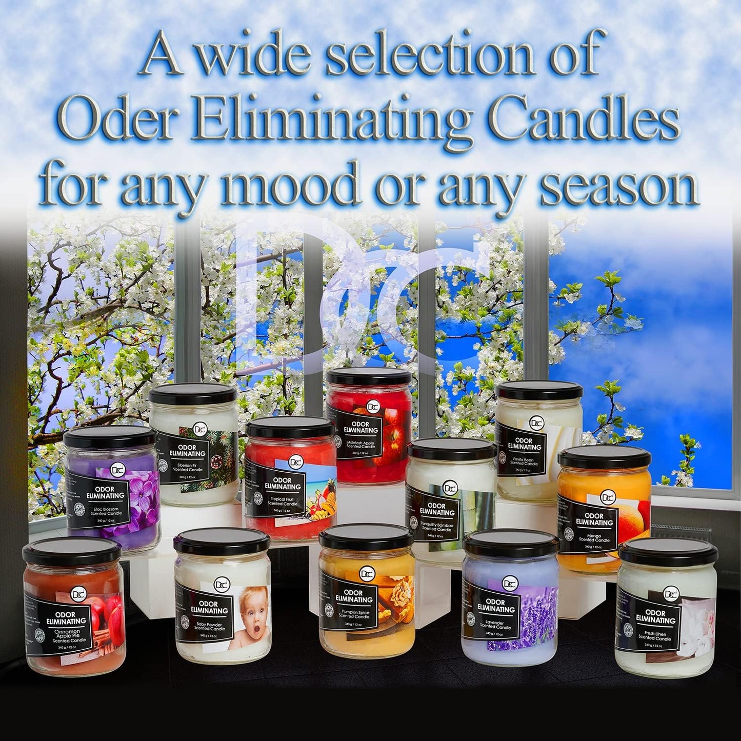 Vanilla Bean Odor Eliminating Highly Fragranced Candle - Eliminates 95% of Pet, Smoke, Food, and Other Smells Quickly - Up to 80 Hour Burn time - 12 Ounce Premium Soy Blend - Colors B