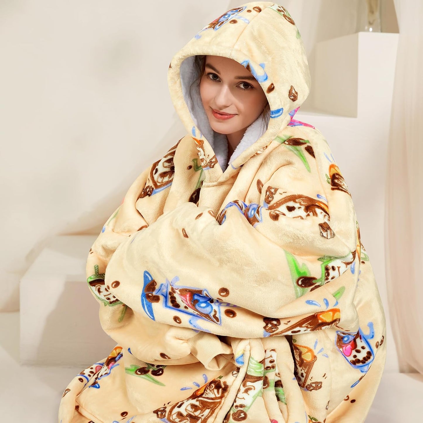 Narecte Cozy Oversized Blanket Hoodie Wearable Blanket Adults Soft Hooded Blanket Hoodie Birthday Gifts for Women Christmas - Colors B